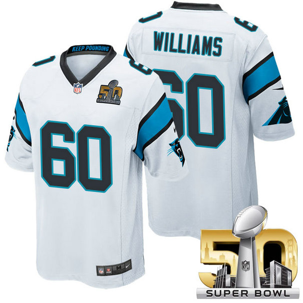 Carolina Panthers #60 Daryl Williams White 2016 Super Bowl 50 Game Jersey Carolina Panthers #60 Daryl Williams White 2016 Super Bowl 50 Game Jersey