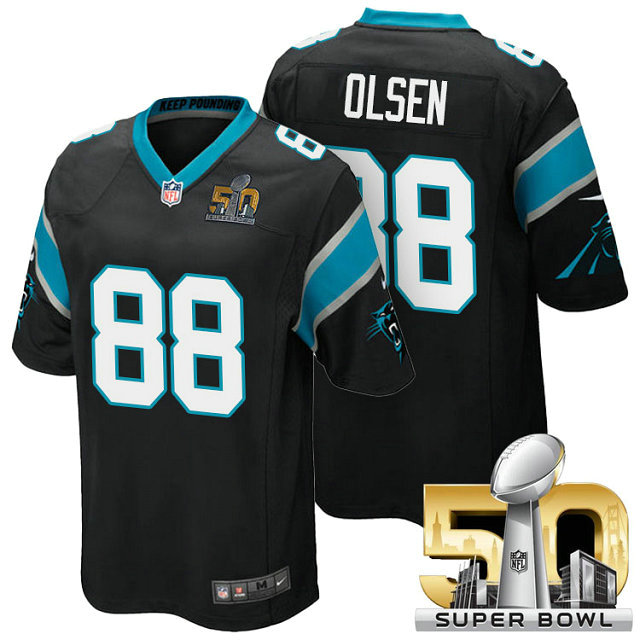 Carolina Panthers #88 Greg Olsen Black 2016 Super Bowl 50 Game Jersey Carolina Panthers #88 Greg Olsen Black 2016 Super Bowl 50 Game Jersey