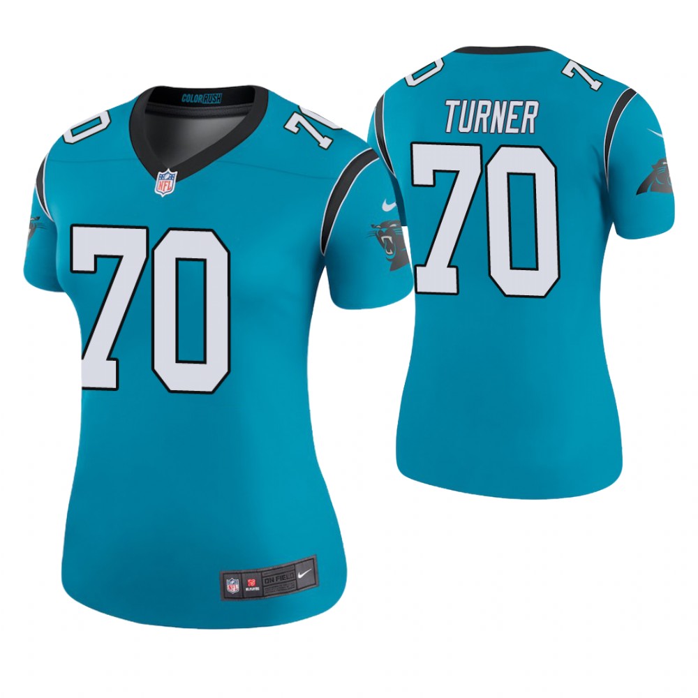 Women Carolina Panthers #70 Trai Turner Blue Color Rush Legend Jersey