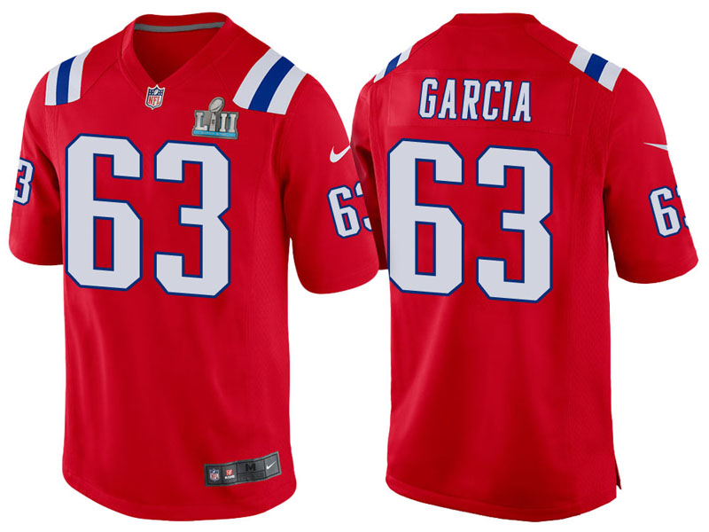 New England Patriots #63 Antonio Garcia Red Super Bowl LII Bound Game Jersey