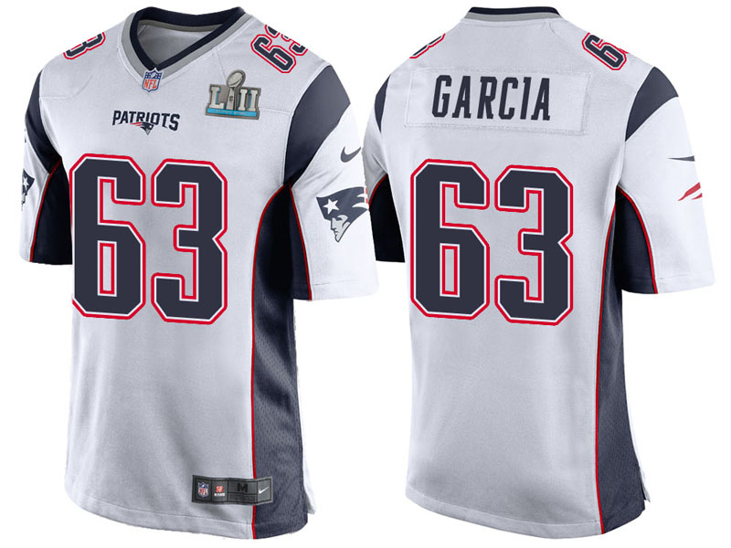 New England Patriots #63 Antonio Garcia White Super Bowl LII Bound Game Jersey