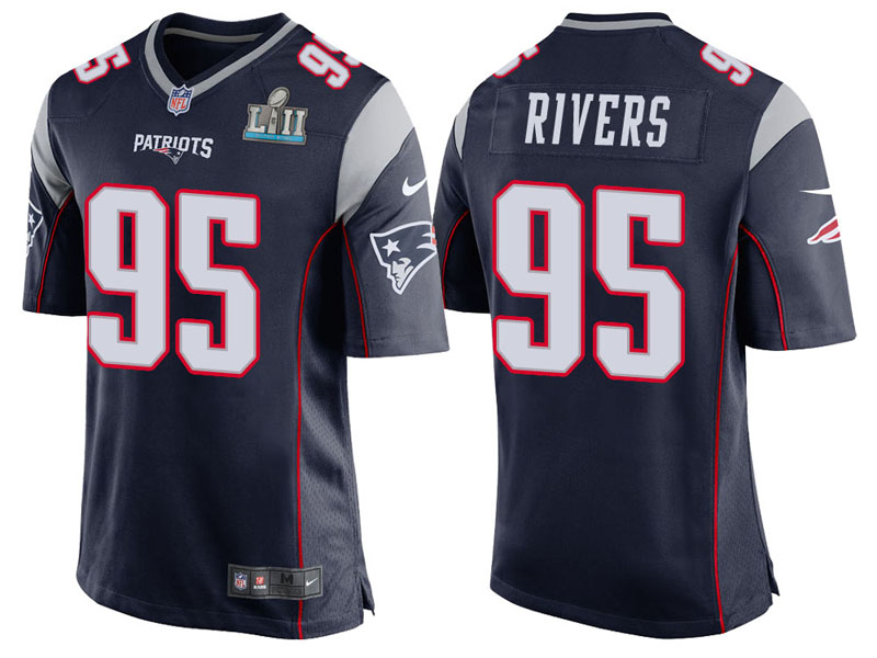 New England Patriots #95 Derek Rivers Navy Super Bowl LII Bound Game Jersey