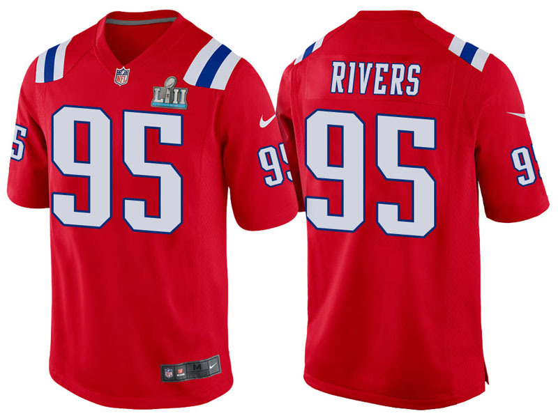 New England Patriots #95 Derek Rivers Red Super Bowl LII Bound Game Jersey