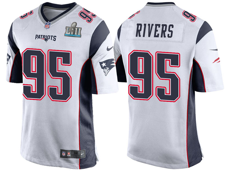 New England Patriots #95 Derek Rivers White Super Bowl LII Bound Game Jersey