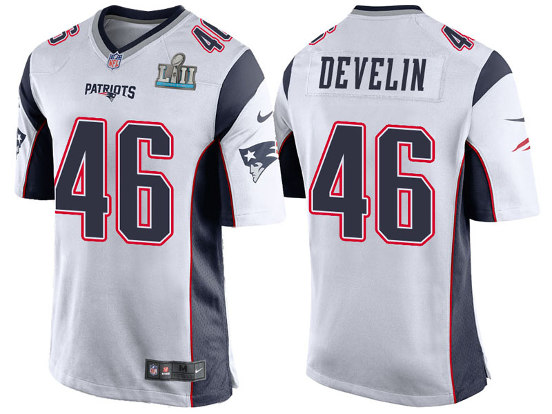 New England Patriots #46 James Develin White Super Bowl LII Bound Game Jersey New England Patriots #46 James Develin White Super Bowl LII Bound Game Jersey