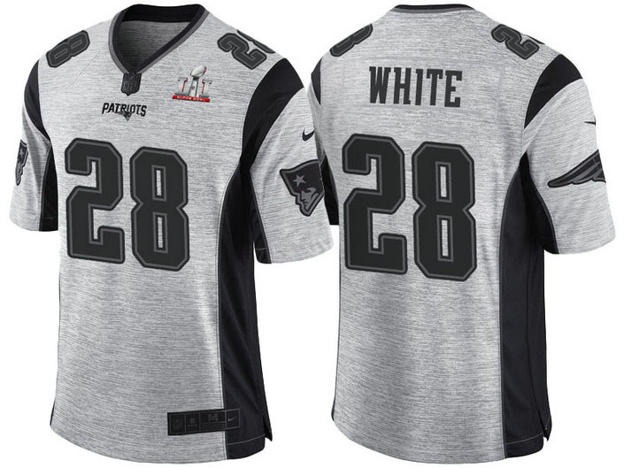 New England Patriots #28 James White Super Bowl LI Champions Gridiron Gray II Limited Jersey