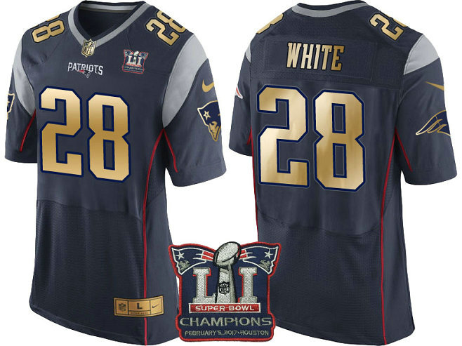 New England Patriots #28 James White Navy Super Bowl LI Champions Gold Elite Jersey New England Patriots #28 James White Navy Super Bowl LI Champions Gold Elite Jersey