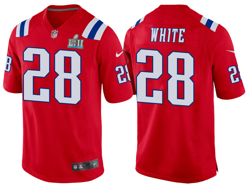 New England Patriots #28 James White Red Super Bowl LII Bound Game Jersey New England Patriots #28 James White Red Super Bowl LII Bound Game Jersey