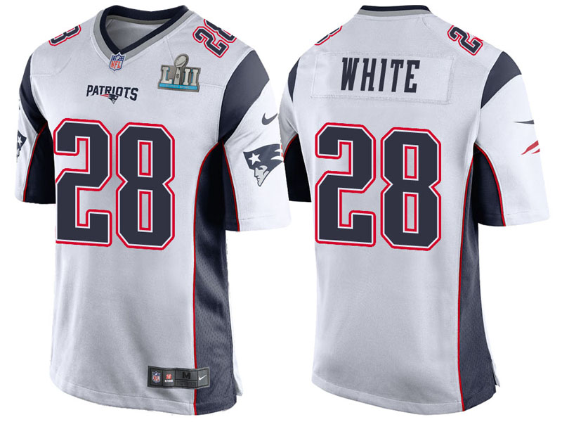 New England Patriots #28 James White White Super Bowl LII Bound Game Jersey New England Patriots #28 James White White Super Bowl LII Bound Game Jersey