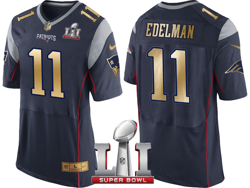 New England Patriots #11 Julian Edelman Navy Super Bowl LI Champions Gold Elite Jersey New England Patriots #11 Julian Edelman Navy Super Bowl LI Champions Gold Elite Jersey