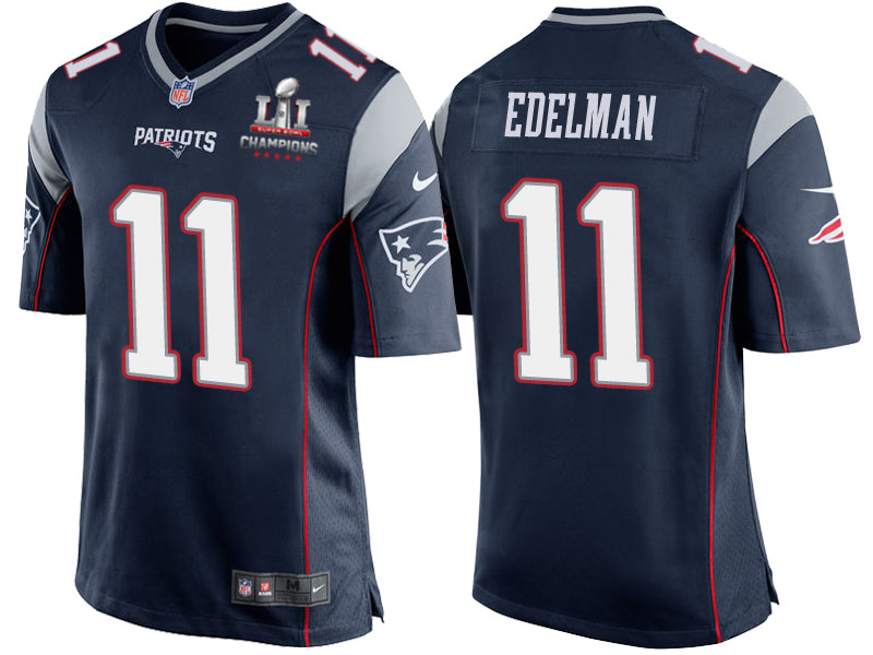 Patriots Julian Edelman Navy Super Bowl LI Champions Patch 2017 Season Opener Jersey Patriots Julian Edelman Navy Super Bowl LI Champions Patch 2017 Season Opener Jersey