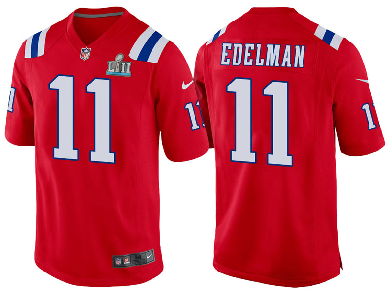 New England Patriots #11 Julian Edelman Red Super Bowl LII Bound Game Jersey New England Patriots #11 Julian Edelman Red Super Bowl LII Bound Game Jersey