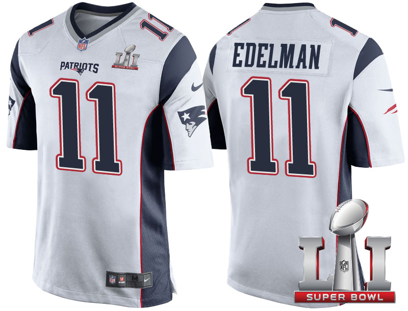 New England Patriots #11 Julian Edelman White 2017 Super Bowl LI Patch Game Jersey New England Patriots #11 Julian Edelman White 2017 Super Bowl LI Patch Game Jersey