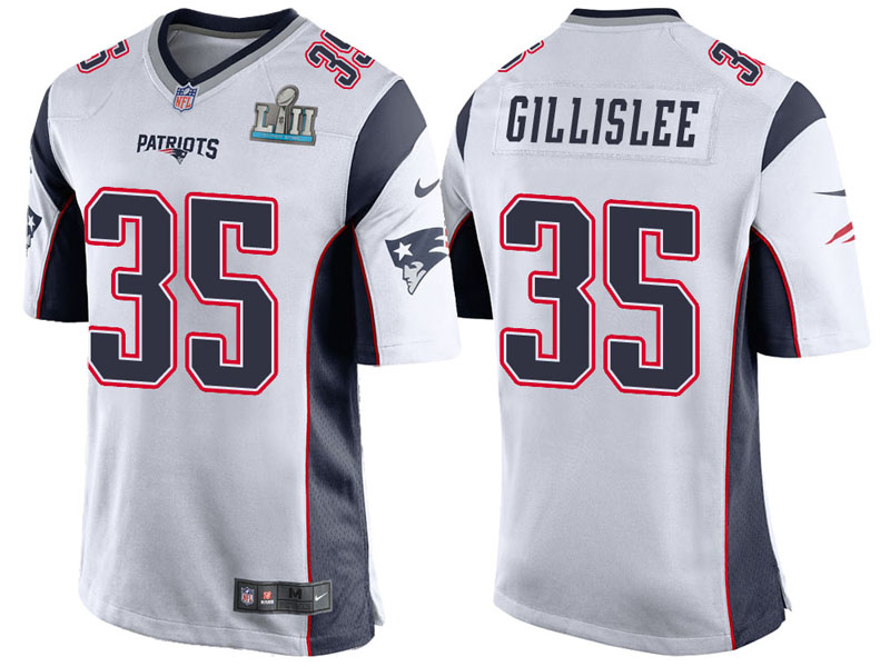 New England Patriots #35 Mike Gillislee White Super Bowl LII Bound Game Jersey