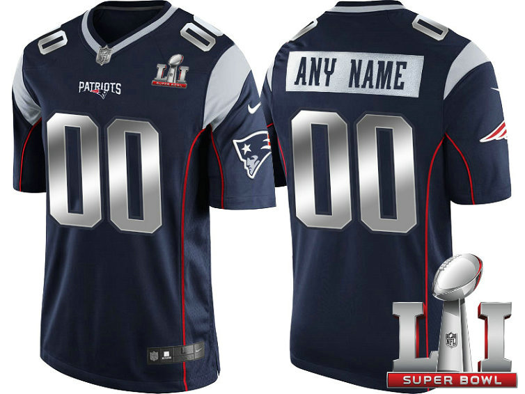 2017 Super Bowl LI Silver New England Patriots Navy Limited Customized Jersey