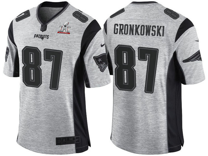 New England Patriots #87 Rob Gronkowski Super Bowl LI Champions Gridiron Gray II Limited Jersey