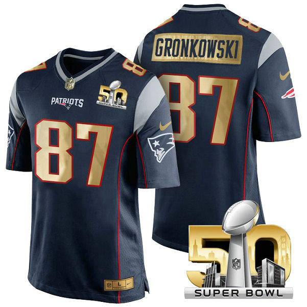 New England Patriots #87 Rob Gronkowski Navy Blue Super Bowl 50 Limited Jersey