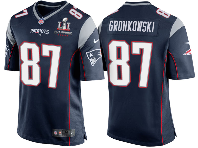 Patriots Rob Gronkowski Navy Super Bowl LI Champions Patch 2017 Season Opener Jersey