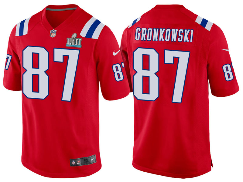 New England Patriots #87 Rob Gronkowski Red Super Bowl LII Bound Game Jersey