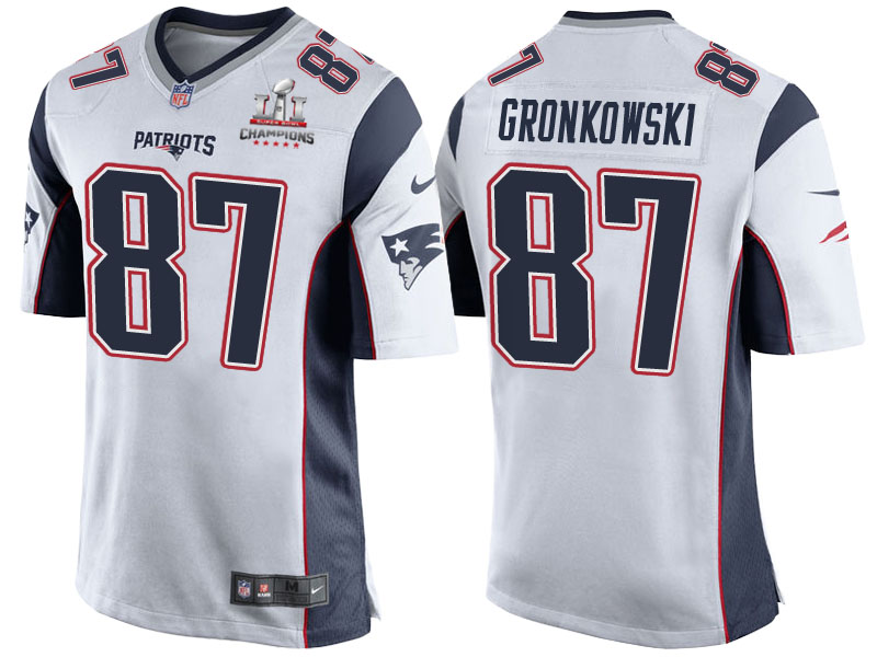 2017 Season Opener Patriots Rob Gronkowski White Super Bowl LI Champions Patch Kickoff Jersey