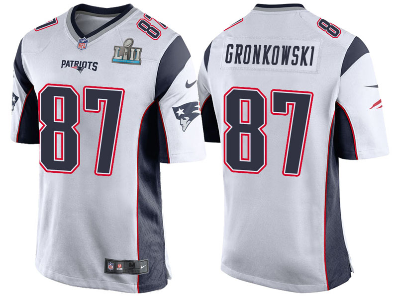 New England Patriots #87 Rob Gronkowski White Super Bowl LII Bound Game Jersey