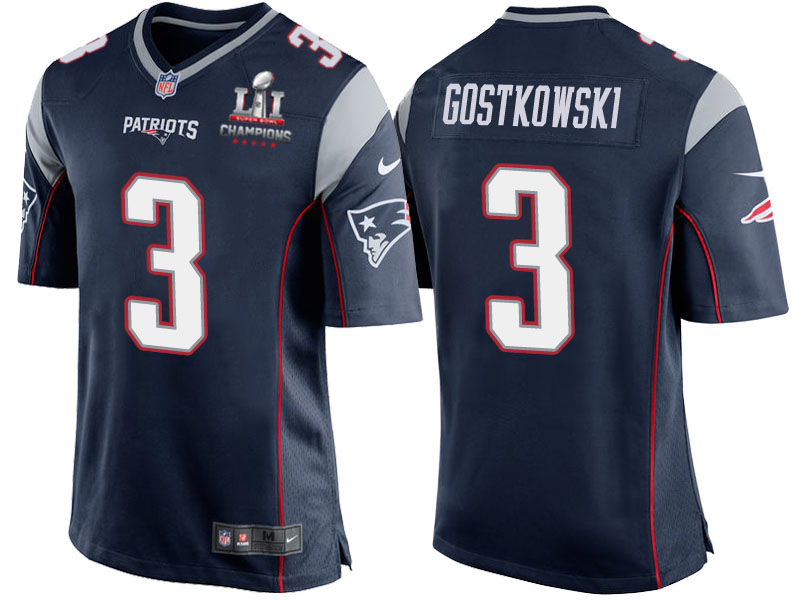 Patriots Stephen Gostkowski Navy Super Bowl LI Champions Patch 2017 Season Opener Jersey