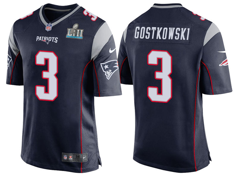 New England Patriots #3 Stephen Gostkowski Navy Super Bowl LII Bound Game Jersey
