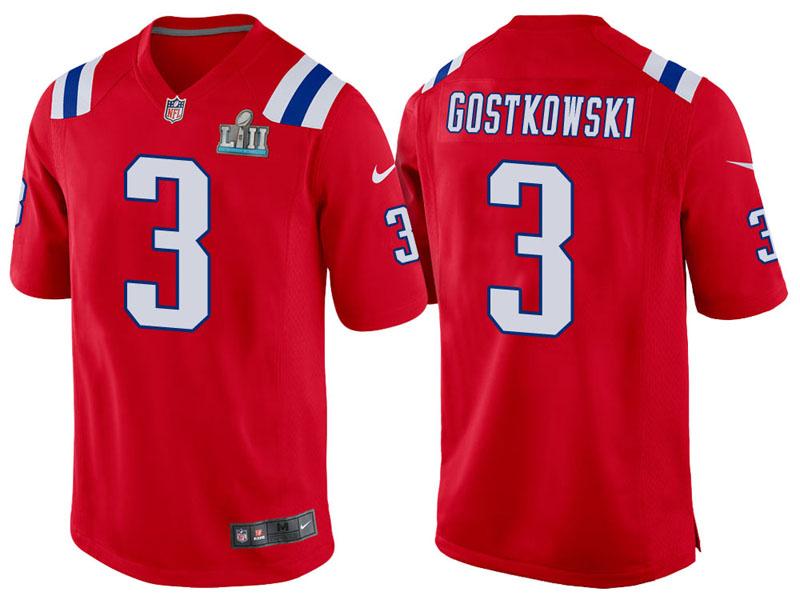 New England Patriots #3 Stephen Gostkowski Red Super Bowl LII Bound Game Jersey