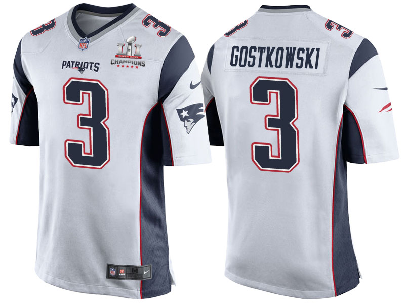 2017 Season Opener Patriots Stephen Gostkowski White Super Bowl LI Champions Patch Jersey