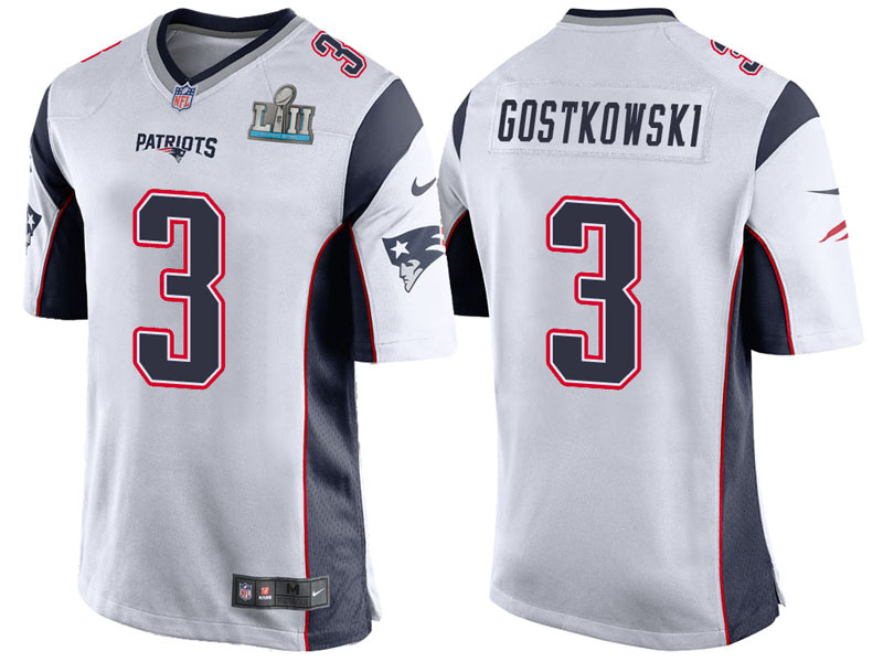 New England Patriots #3 Stephen Gostkowski White Super Bowl LII Bound Game Jersey