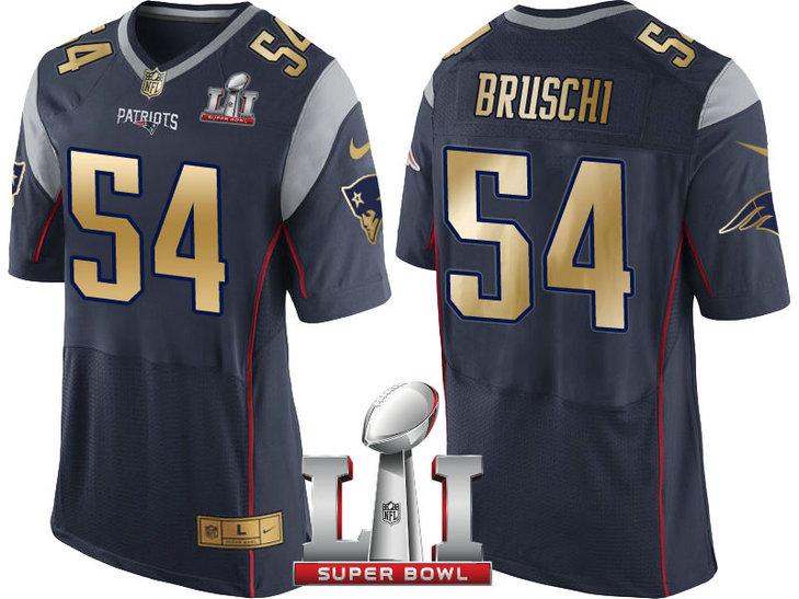 New England Patriots #54 Tedy Bruschi Navy Super Bowl LI Champions Gold Elite Jersey New England Patriots #54 Tedy Bruschi Navy Super Bowl LI Champions Gold Elite Jersey