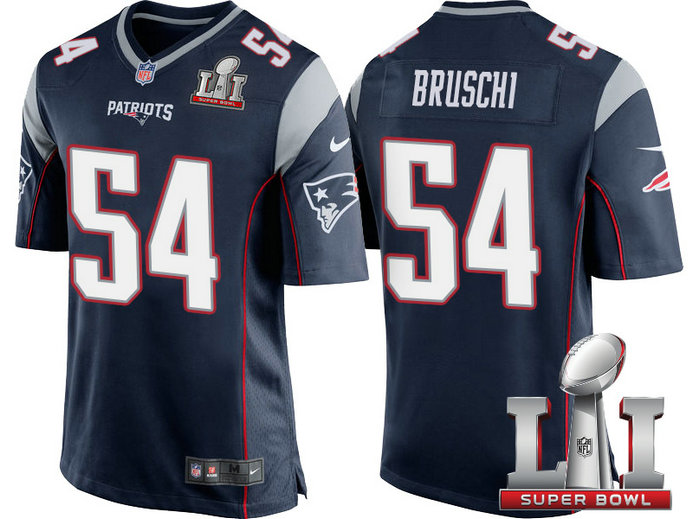 New England Patriots #54 Tedy Bruschi Navy 2017 Super Bowl LI Patch Game Jersey New England Patriots #54 Tedy Bruschi Navy 2017 Super Bowl LI Patch Game Jersey
