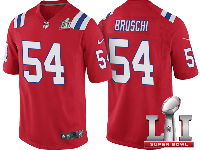 New England Patriots #54 Tedy Bruschi Red Super Bowl LI Jersey New England Patriots #54 Tedy Bruschi Red Super Bowl LI Jersey