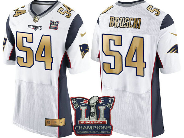 New England Patriots #54 Tedy Bruschi White Super Bowl LI Champions Gold Elite Jersey New England Patriots #54 Tedy Bruschi White Super Bowl LI Champions Gold Elite Jersey