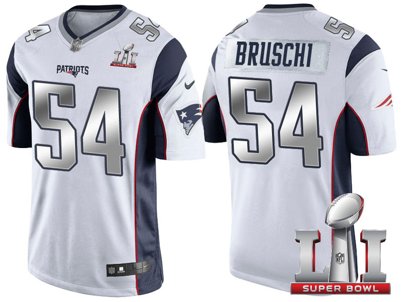 New England Patriots #54 Tedy Bruschi White 2017 Super Bowl LI Silver Limited Jersey New England Patriots #54 Tedy Bruschi White 2017 Super Bowl LI Silver Limited Jersey