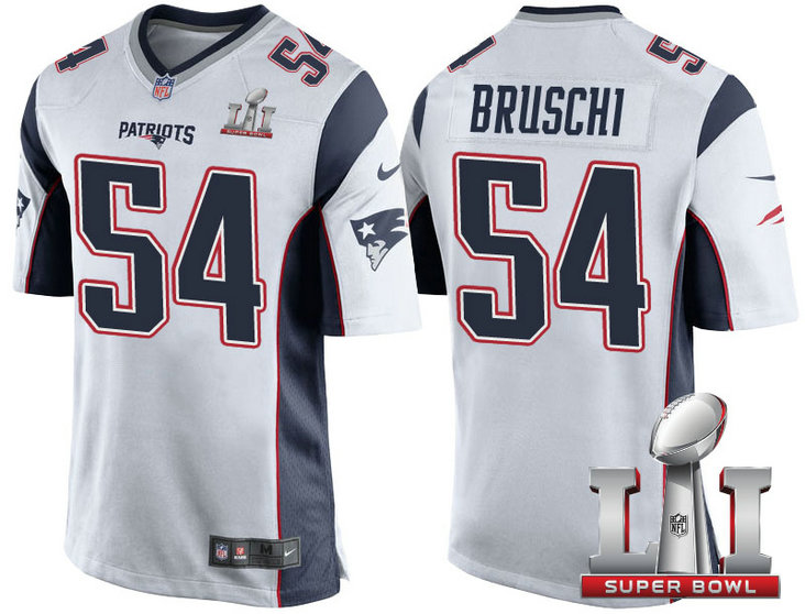 New England Patriots #54 Tedy Bruschi White 2017 Super Bowl 51 Patch Game Jersey New England Patriots #54 Tedy Bruschi White 2017 Super Bowl 51 Patch Game Jersey