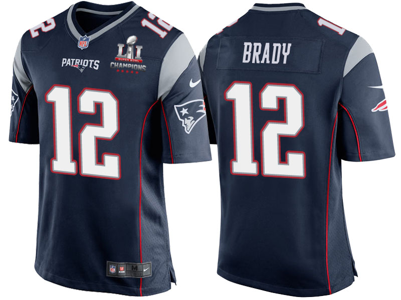Patriots Tom Brady Navy Super Bowl LI Champions Patch 2017 Season Opener Kickoff Jersey