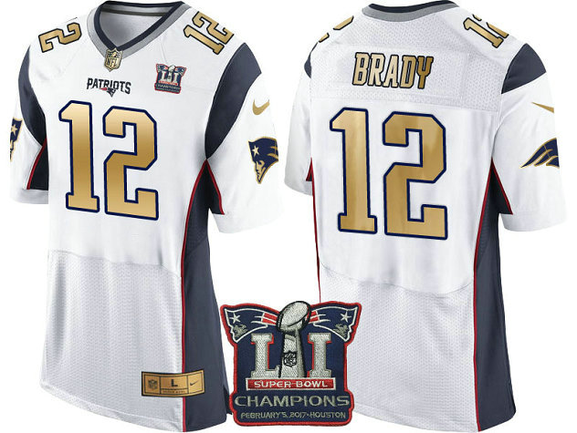New England Patriots #12 Tom Brady White Super Bowl LI Champions Gold Elite Jersey New England Patriots #12 Tom Brady White Super Bowl LI Champions Gold Elite Jersey
