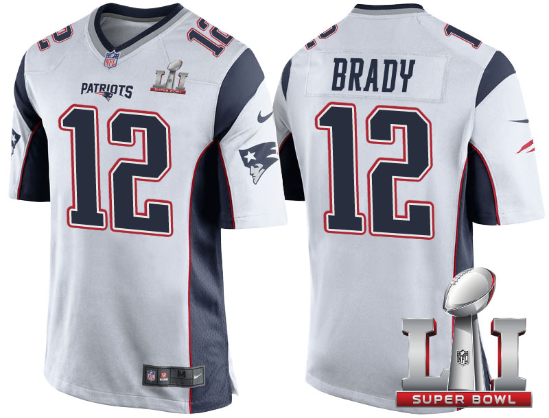 New England Patriots #12 Tom Brady White 2017 Super Bowl LI Patch Game Jersey New England Patriots #12 Tom Brady White 2017 Super Bowl LI Patch Game Jersey