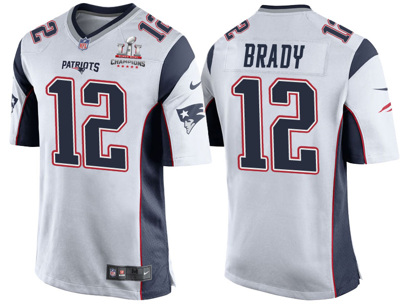 2017 Season Opener Patriots Tom Brady White Super Bowl LI Champions Patch Kickoff Jersey