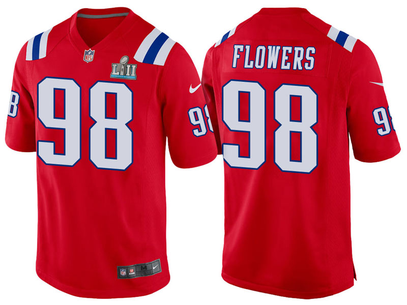 New England Patriots #98 Trey Flowers Red Super Bowl LII Bound Game Jersey