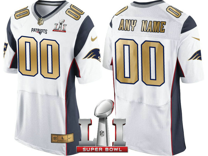 New England Patriots White Super Bowl LI Champions Gold Elite Customized Jersey
