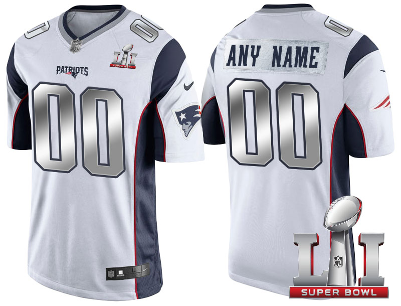 2017 Super Bowl LI Silver New England Patriots White Limited Customized Jersey
