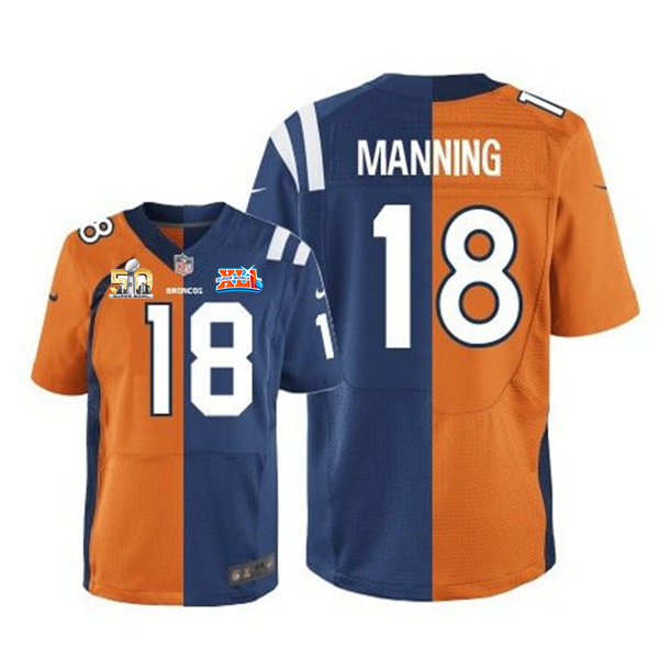 Peyton Manning #18 Denver Broncos /Colts Home Super Bowl 50/XLI Elite Two Tone Jersey