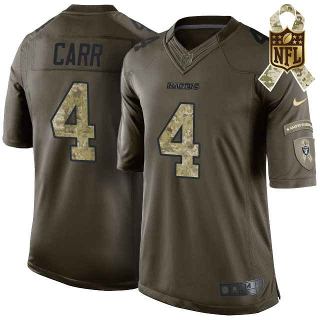 Oakland Raiders #4 Derek Carr Green Camo Salute To Service Limited Jersey