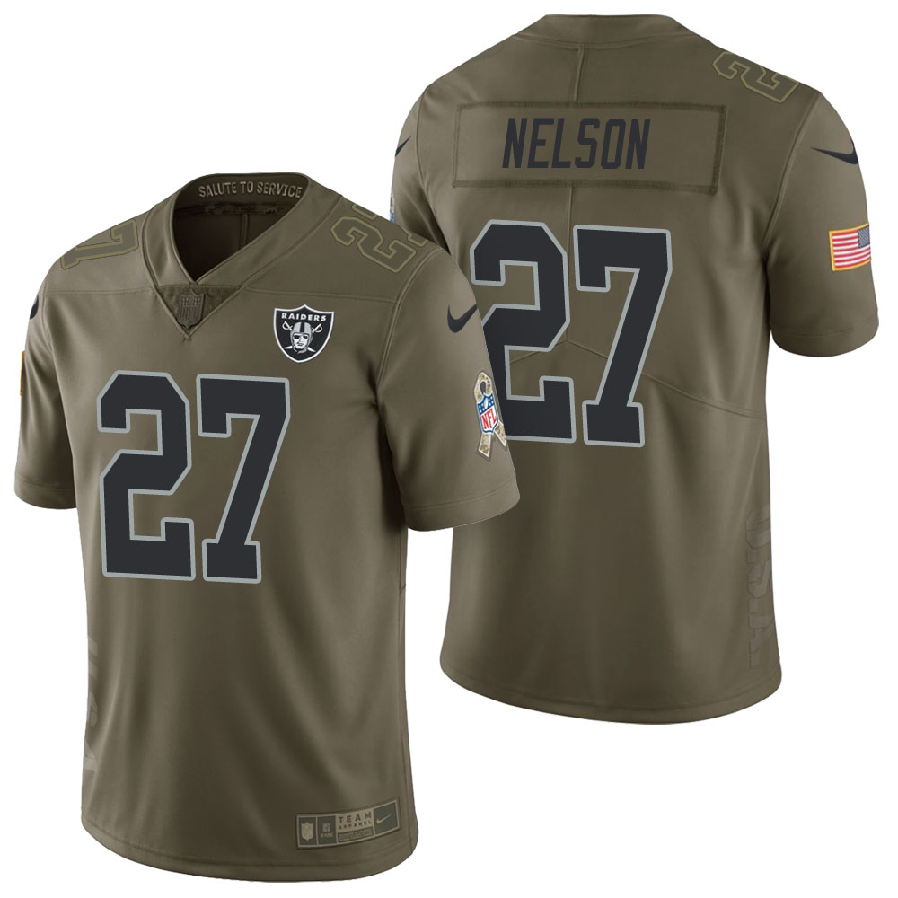 Oakland Raiders #27 Reggie Nelson Olive 2017 Salute to Service Limited Jersey Oakland Raiders #27 Reggie Nelson Olive 2017 Salute to Service Limited Jersey