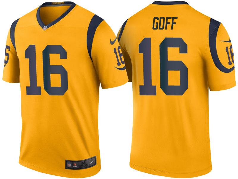 Los Angeles Rams #16 Jared Goff Gold Color Rush Legend Jersey With Super Bowl LVI Patch