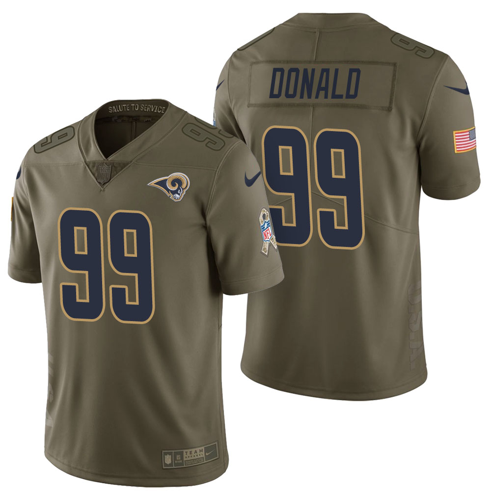 Los Angeles Rams #99 Aaron Donald Olive 2017 Salute to Service Limited Jersey With Super Bowl LVI Patch