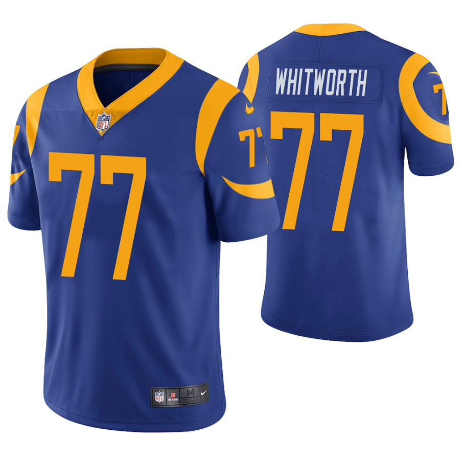 Los Angeles Rams #77 Andrew Whitworth Royal Player Vapor Untouchable Limited Jersey With Super Bowl LVI Patch