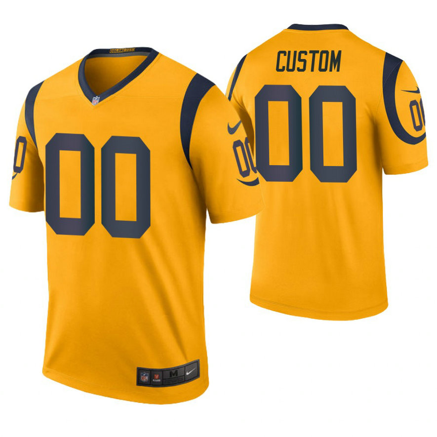 Los Angeles Rams Gold Color Rush Legend Customized Jersey With Super Bowl LVI Patch Los Angeles Rams Gold Color Rush Legend Customized Jersey With Super Bowl LVI Patch